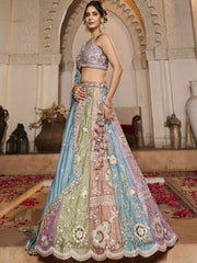 Multi colour Georgette Fabric Sequins embroidery Semi-Stitched Lehenga choli and Dupatta