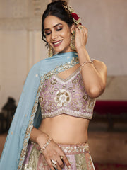 Multi colour Georgette Fabric Sequins embroidery Semi-Stitched Lehenga choli and Dupatta