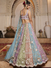 Multi colour Georgette Fabric Sequins embroidery Semi-Stitched Lehenga choli and Dupatta