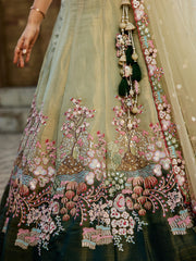 Green Net Sequinse embroidery Semi-Stitched Lehenga choli and Dupatta