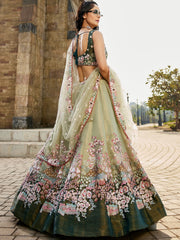 Green Net Sequinse embroidery Semi-Stitched Lehenga choli and Dupatta