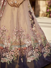 Purple Net Sequinse embroidery Semi-Stitched Lehenga choli and Dupatta