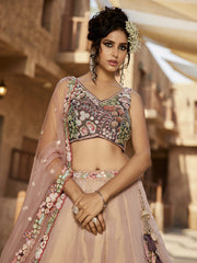 Purple Net Sequinse embroidery Semi-Stitched Lehenga choli and Dupatta