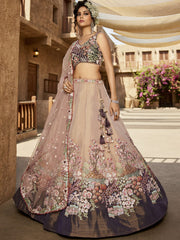 Purple Net Sequinse embroidery Semi-Stitched Lehenga choli and Dupatta