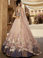 Purple Net Sequinse embroidery Semi-Stitched Lehenga choli and Dupatta