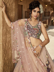 Purple Net Sequinse embroidery Semi-Stitched Lehenga choli and Dupatta