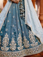 Blue Tissue Sequinse embroidery Semi-Stitched Lehenga choli and Dupatta