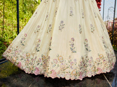 Cream colour tissue Fabric with Sequinse and Thread embroidery Semi-Stitched Lehenga choli and Dupatta