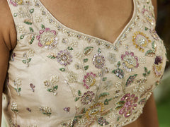 Cream colour tissue Fabric with Sequinse and Thread embroidery Semi-Stitched Lehenga choli and Dupatta