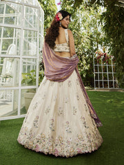 Cream colour tissue Fabric with Sequinse and Thread embroidery Semi-Stitched Lehenga choli and Dupatta