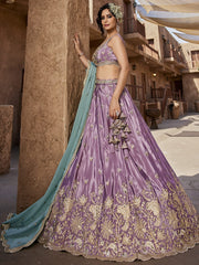 Lavender Satin Silk Sequins embroidery Semi-Stitched Lehenga choli and Dupatta