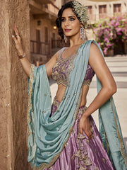 Lavender Satin Silk Sequins embroidery Semi-Stitched Lehenga choli and Dupatta