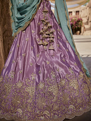 Lavender Satin Silk Sequins embroidery Semi-Stitched Lehenga choli and Dupatta