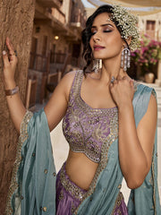 Lavender Satin Silk Sequins embroidery Semi-Stitched Lehenga choli and Dupatta