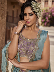 Lavender Satin Silk Sequins embroidery Semi-Stitched Lehenga choli and Dupatta