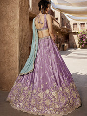 Lavender Satin Silk Sequins embroidery Semi-Stitched Lehenga choli and Dupatta