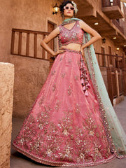 Pink Tissue Sequinse embroidery Semi-Stitched Lehenga choli and Dupatta