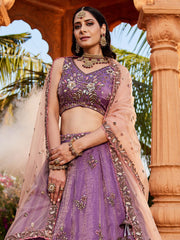 Purple Tissue Sequinse embroidery Semi-Stitched Lehenga choli and Dupatta