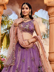 Purple Tissue Sequinse embroidery Semi-Stitched Lehenga choli and Dupatta