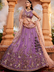 Purple Tissue Sequinse embroidery Semi-Stitched Lehenga choli and Dupatta