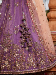 Purple Tissue Sequinse embroidery Semi-Stitched Lehenga choli and Dupatta