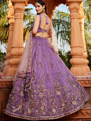 Purple Tissue Sequinse embroidery Semi-Stitched Lehenga choli and Dupatta
