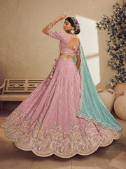 Pink Color Satin Silk Fabric Sequins embroidery Semi-Stitched Lehenga choli & Dupatta
