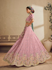 Pink Color Satin Silk Fabric Sequins embroidery Semi-Stitched Lehenga choli & Dupatta