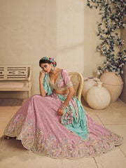 Pink Color Satin Silk Fabric Sequins embroidery Semi-Stitched Lehenga choli & Dupatta