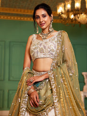 Cream colour tissue Fabric with Sequinse and Thread embroidery Semi-Stitched Lehenga choli and Dupatta