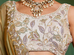 Cream colour tissue Fabric with Sequinse and Thread embroidery Semi-Stitched Lehenga choli and Dupatta