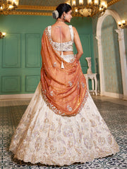 Cream colour tissue Fabric with Sequinse and Thread embroidery Semi-Stitched Lehenga choli and Dupatta