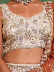 Cream colour tissue Fabric with Sequinse and Thread embroidery Semi-Stitched Lehenga choli and Dupatta
