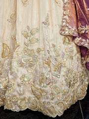 Cream colour tissue Fabric with Sequinse and Thread embroidery Semi-Stitched Lehenga choli and Dupatta