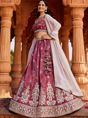 Burgundy Tissue Sequinse embroidery Semi-Stitched Lehenga choli and Dupatta