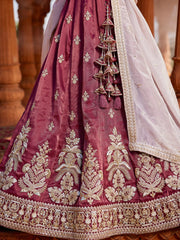 Burgundy Tissue Sequinse embroidery Semi-Stitched Lehenga choli and Dupatta
