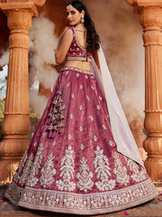 Burgundy Tissue Sequinse embroidery Semi-Stitched Lehenga choli and Dupatta