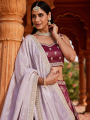 Burgundy Tissue Sequinse embroidery Semi-Stitched Lehenga choli and Dupatta