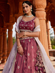 Burgundy Tissue Sequinse embroidery Semi-Stitched Lehenga choli and Dupatta