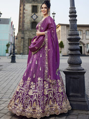 Burgundy Tissue Handwork cutdana embroidery Semi-Stitched Lehenga choli and Dupatta