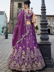 Burgundy Tissue Handwork cutdana embroidery Semi-Stitched Lehenga choli and Dupatta