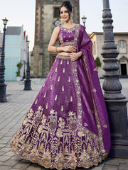 Burgundy Tissue Handwork cutdana embroidery Semi-Stitched Lehenga choli and Dupatta