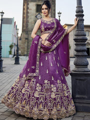 Burgundy Tissue Handwork cutdana embroidery Semi-Stitched Lehenga choli and Dupatta