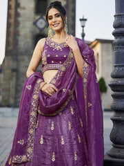 Burgundy Tissue Handwork cutdana embroidery Semi-Stitched Lehenga choli and Dupatta