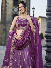 Burgundy Tissue Handwork cutdana embroidery Semi-Stitched Lehenga choli and Dupatta
