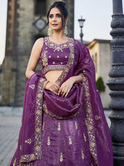 Burgundy Tissue Handwork cutdana embroidery Semi-Stitched Lehenga choli and Dupatta