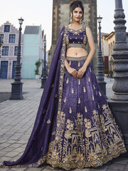 Purple Tissue Handwork cutdana embroidery Semi-Stitched Lehenga choli and Dupatta