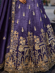 Purple Tissue Handwork cutdana embroidery Semi-Stitched Lehenga choli and Dupatta