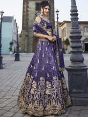 Purple Tissue Handwork cutdana embroidery Semi-Stitched Lehenga choli and Dupatta