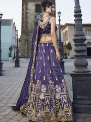 Purple Tissue Handwork cutdana embroidery Semi-Stitched Lehenga choli and Dupatta